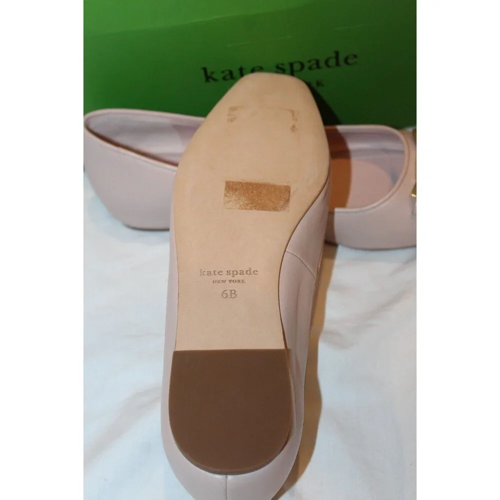 Kate Spade New York Bowdie Leather Square Toe Ballet Flats Women 6 Ivory Pink